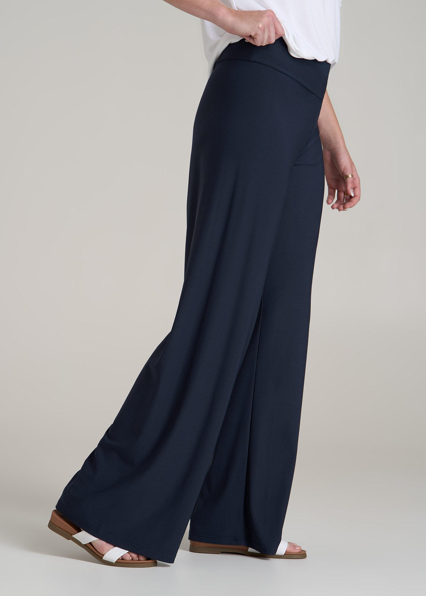 Pull On Breezy Wide Leg Pants for Tall Women in Navy