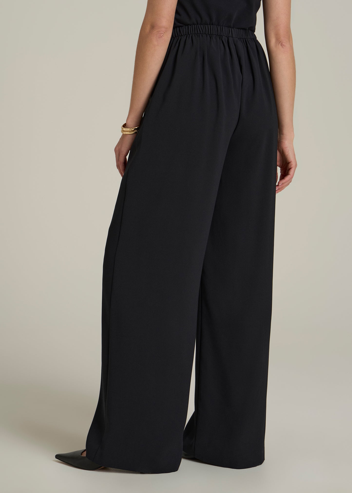 Pull-On Crepe Ultra Wide Pants for Tall Women in Black