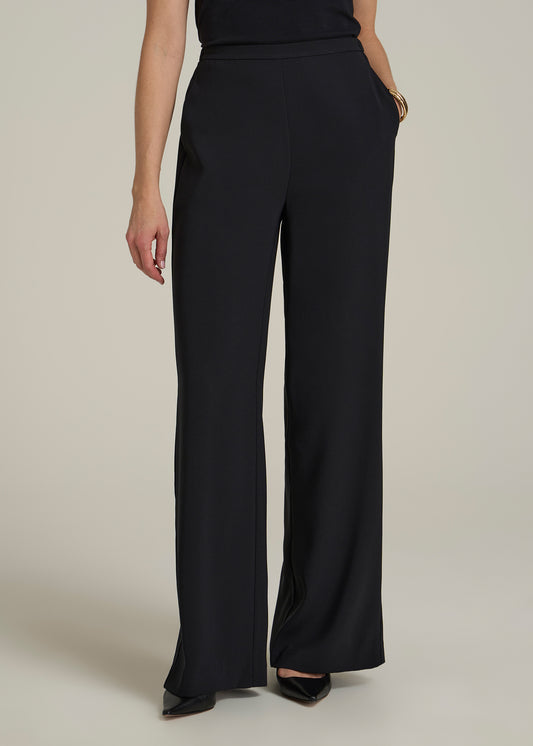 Pull-On Crepe Ultra Wide Pants for Tall Women in Black