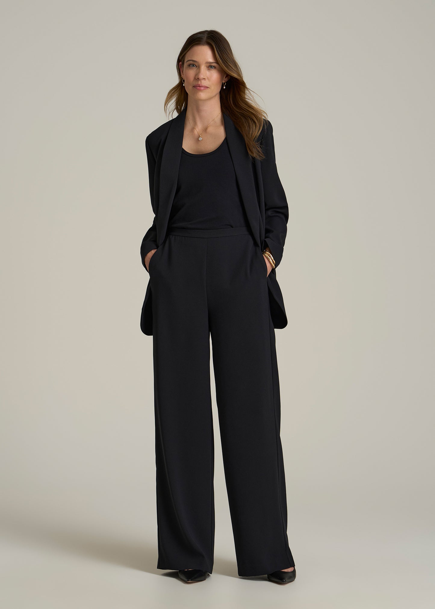 Pull-On Crepe Ultra Wide Pants for Tall Women in Black