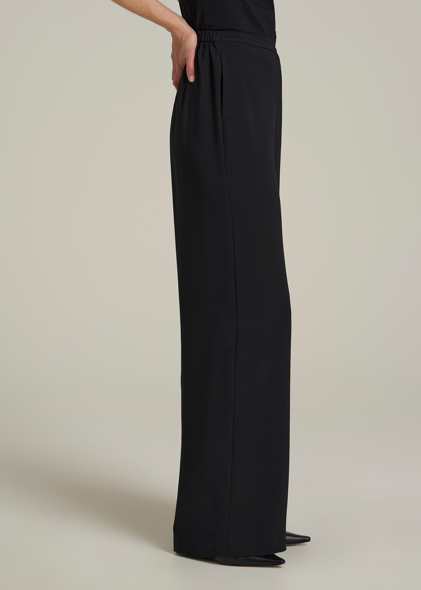 Pull-On Crepe Ultra Wide Pants for Tall Women in Black