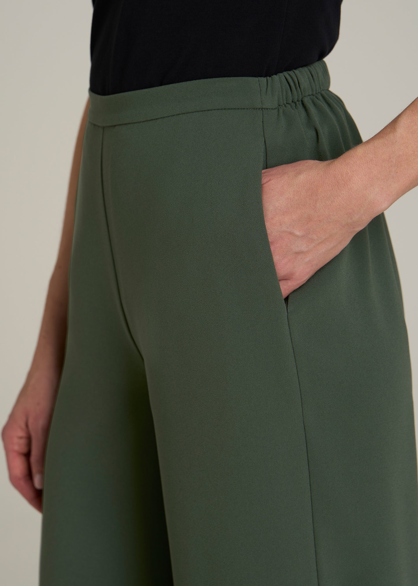 Pull-On Crepe Ultra Wide Pants for Tall Women in Climbing Ivy