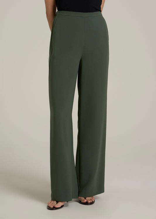 Pull-On Crepe Ultra Wide Pants for Tall Women in Climbing Ivy