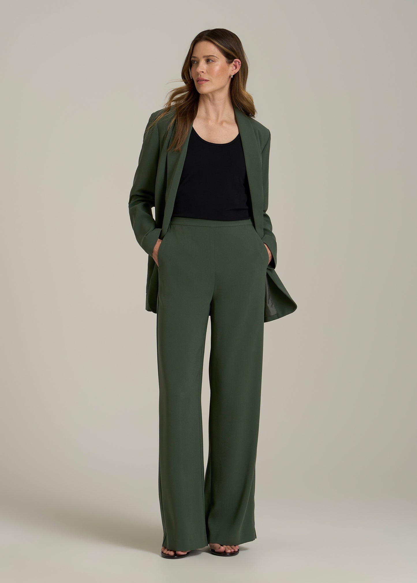 Pull-On Crepe Ultra Wide Pants for Tall Women in Climbing Ivy