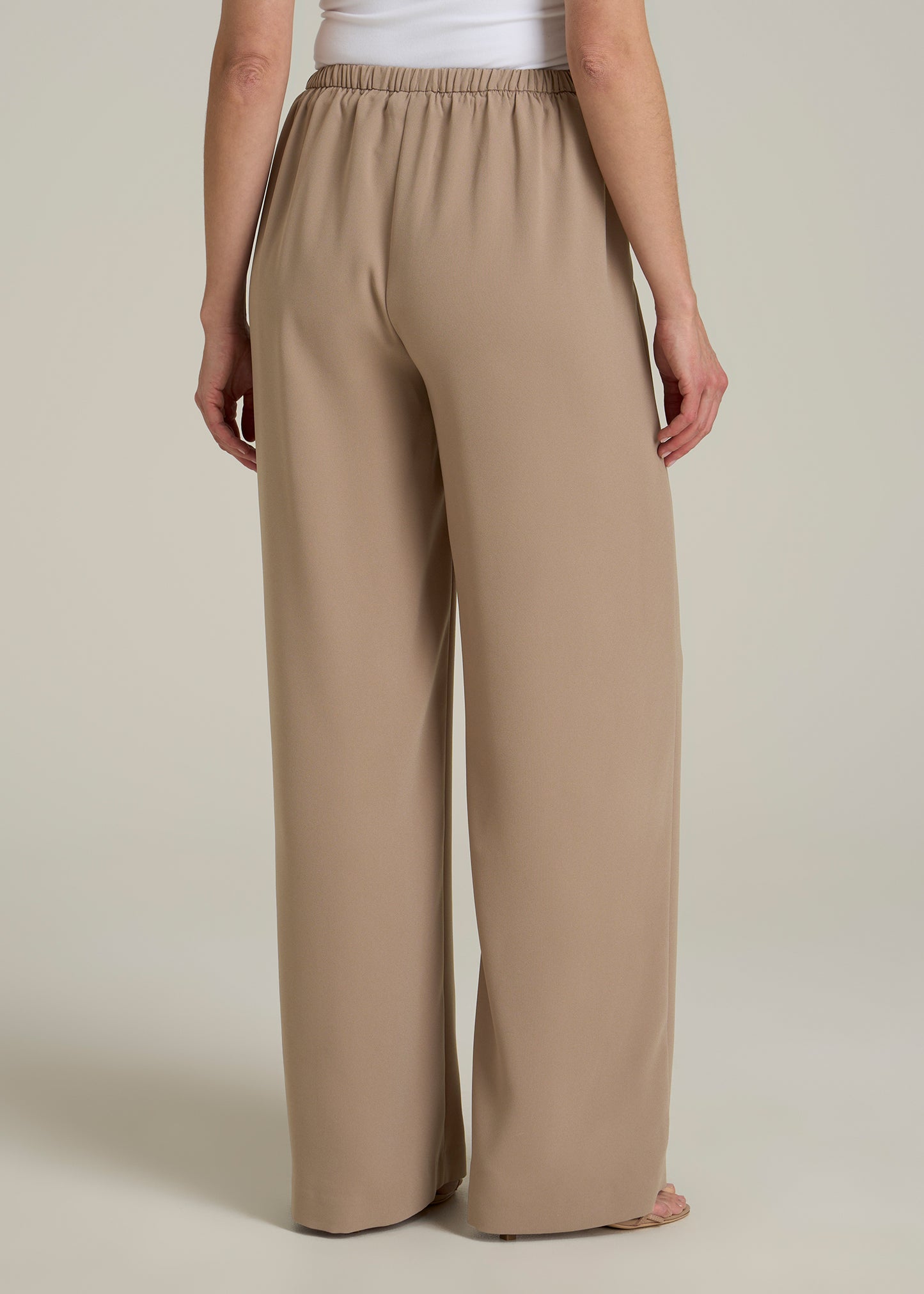 Pull-On Crepe Ultra Wide Pants for Tall Women in Dark Sand