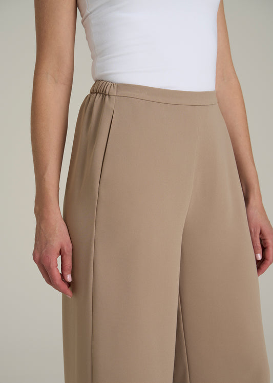 Pull-On Crepe Ultra Wide Pants for Tall Women in Dark Sand