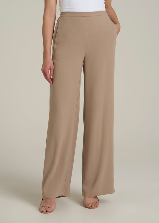 Pull-On Crepe Ultra Wide Pants for Tall Women in Dark Sand