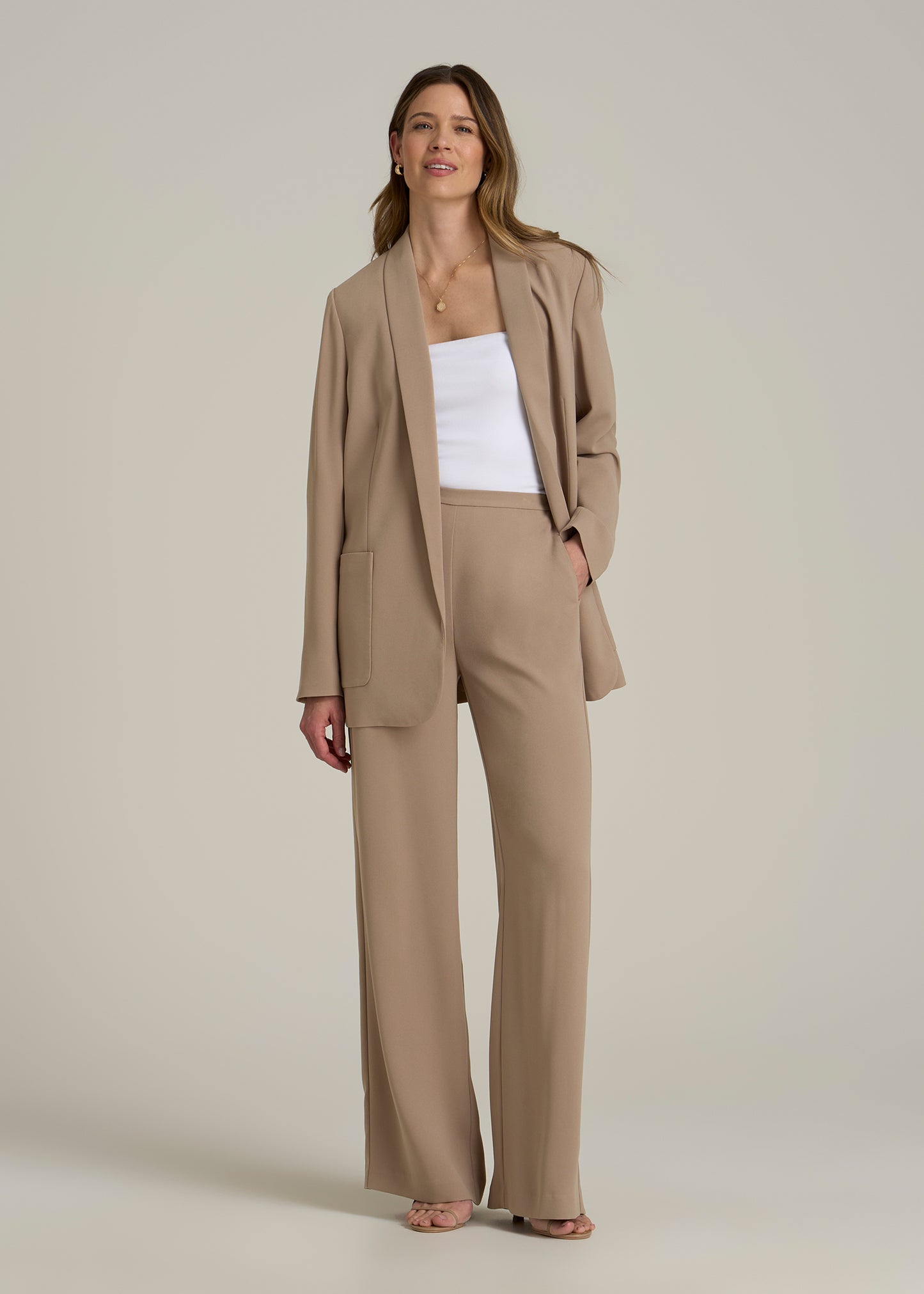 Pull-On Crepe Ultra Wide Pants for Tall Women in Dark Sand