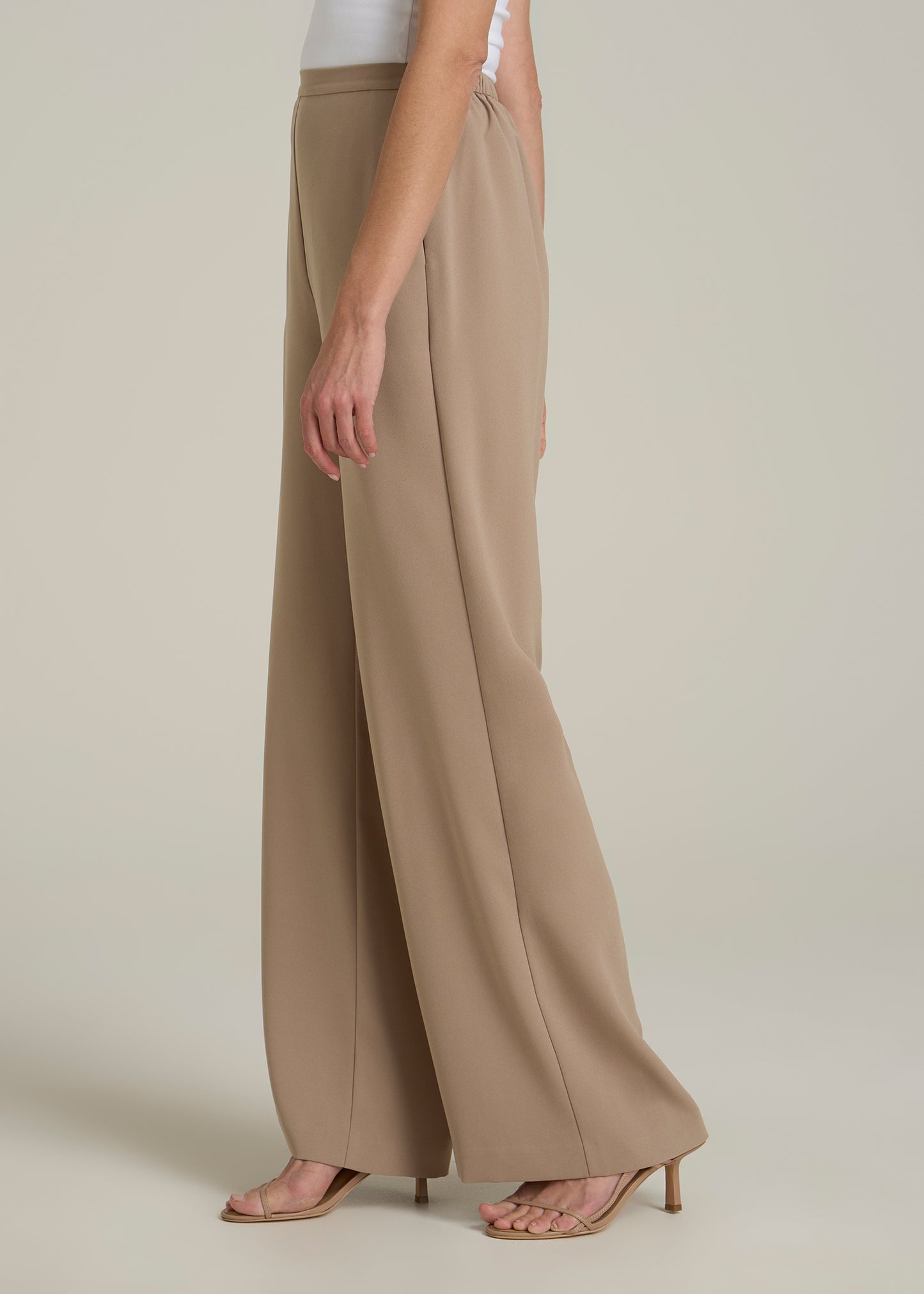 Pull-On Crepe Ultra Wide Pants for Tall Women in Dark Sand