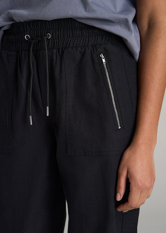 Pull-On Linen Joggers for Tall Women in Black