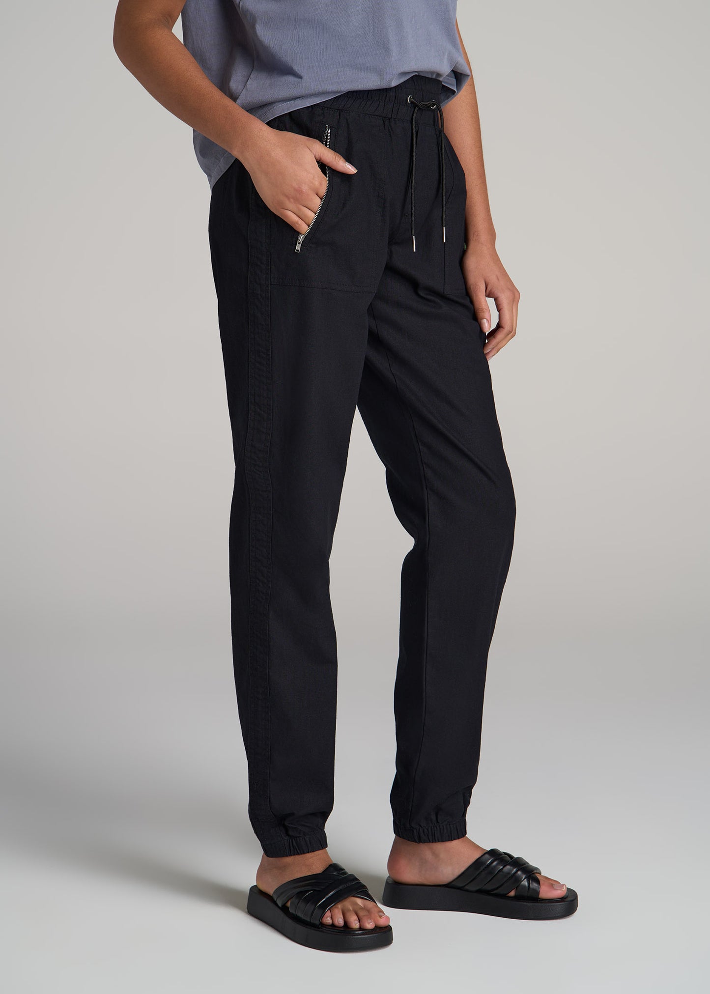 Pull-On Linen Joggers for Tall Women in Black