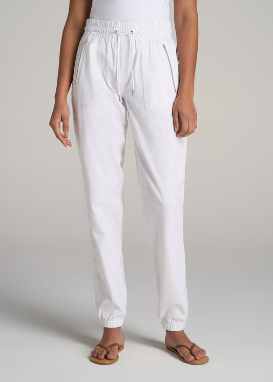 Pull-On Linen Joggers for Tall Women in White