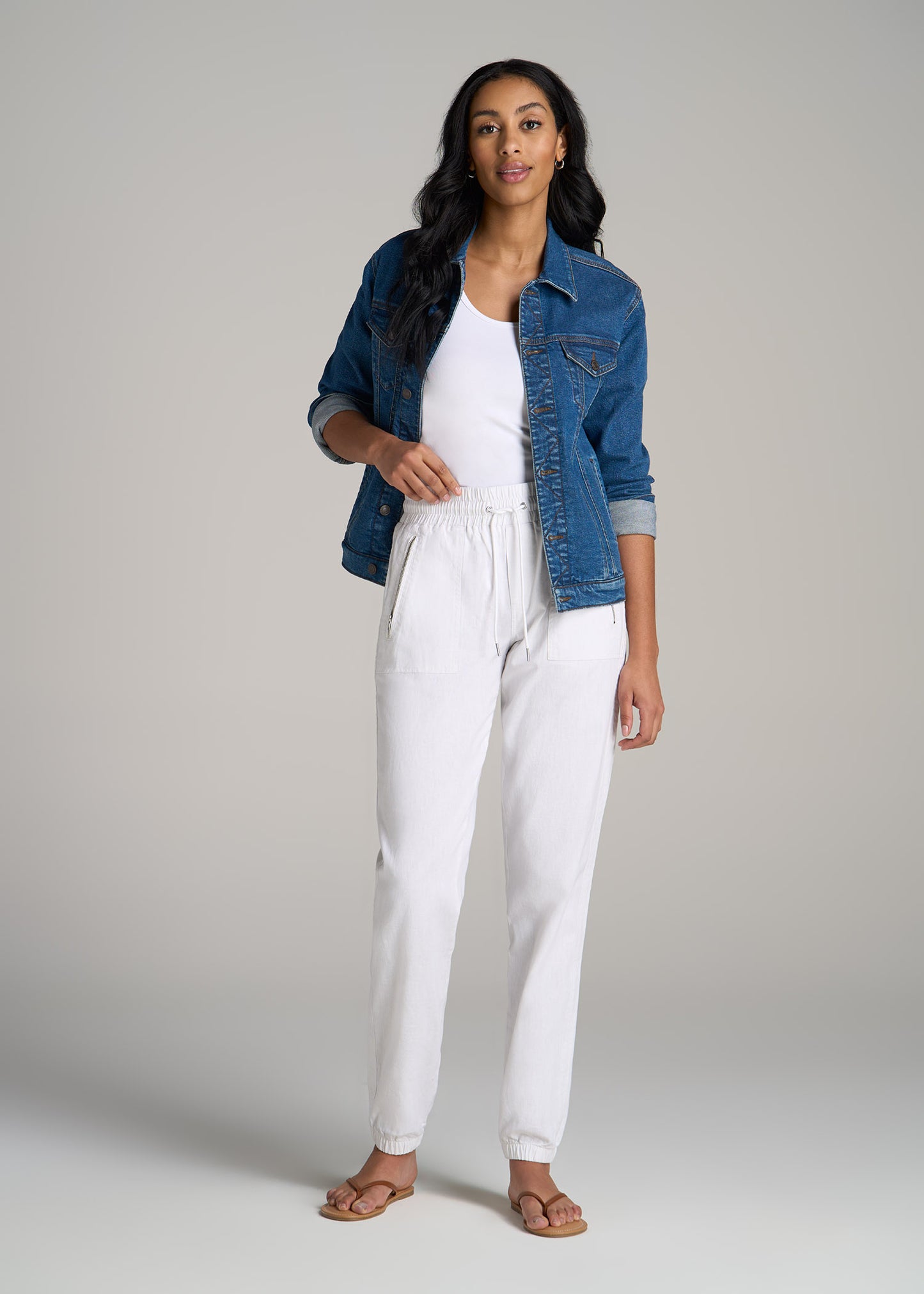 Pull-On Linen Joggers for Tall Women in White