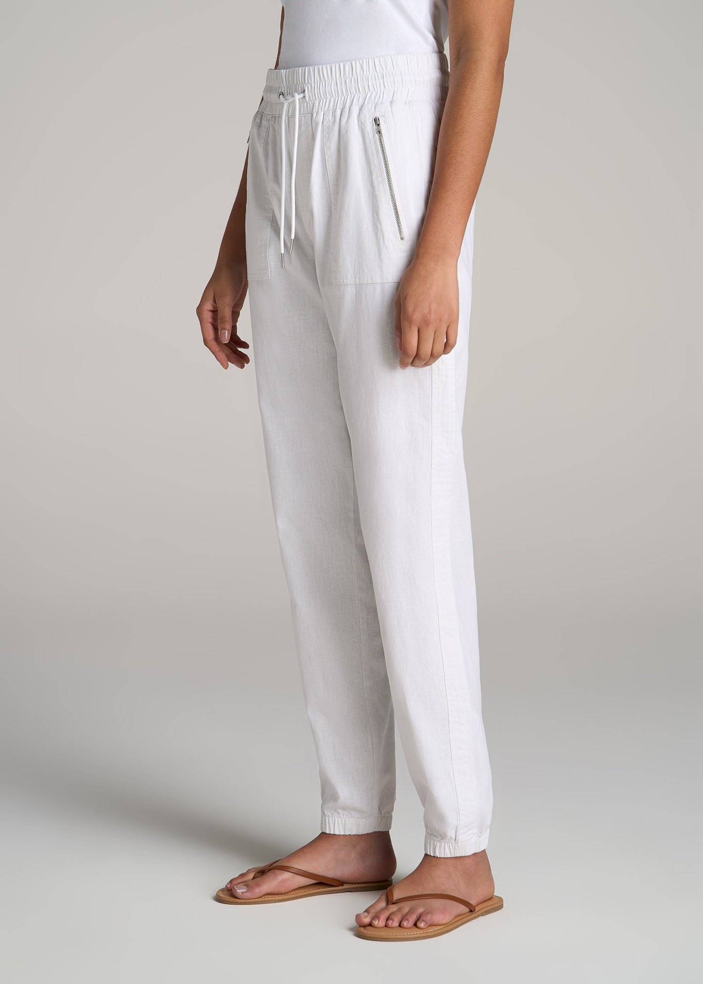 Pull-On Linen Joggers for Tall Women in White