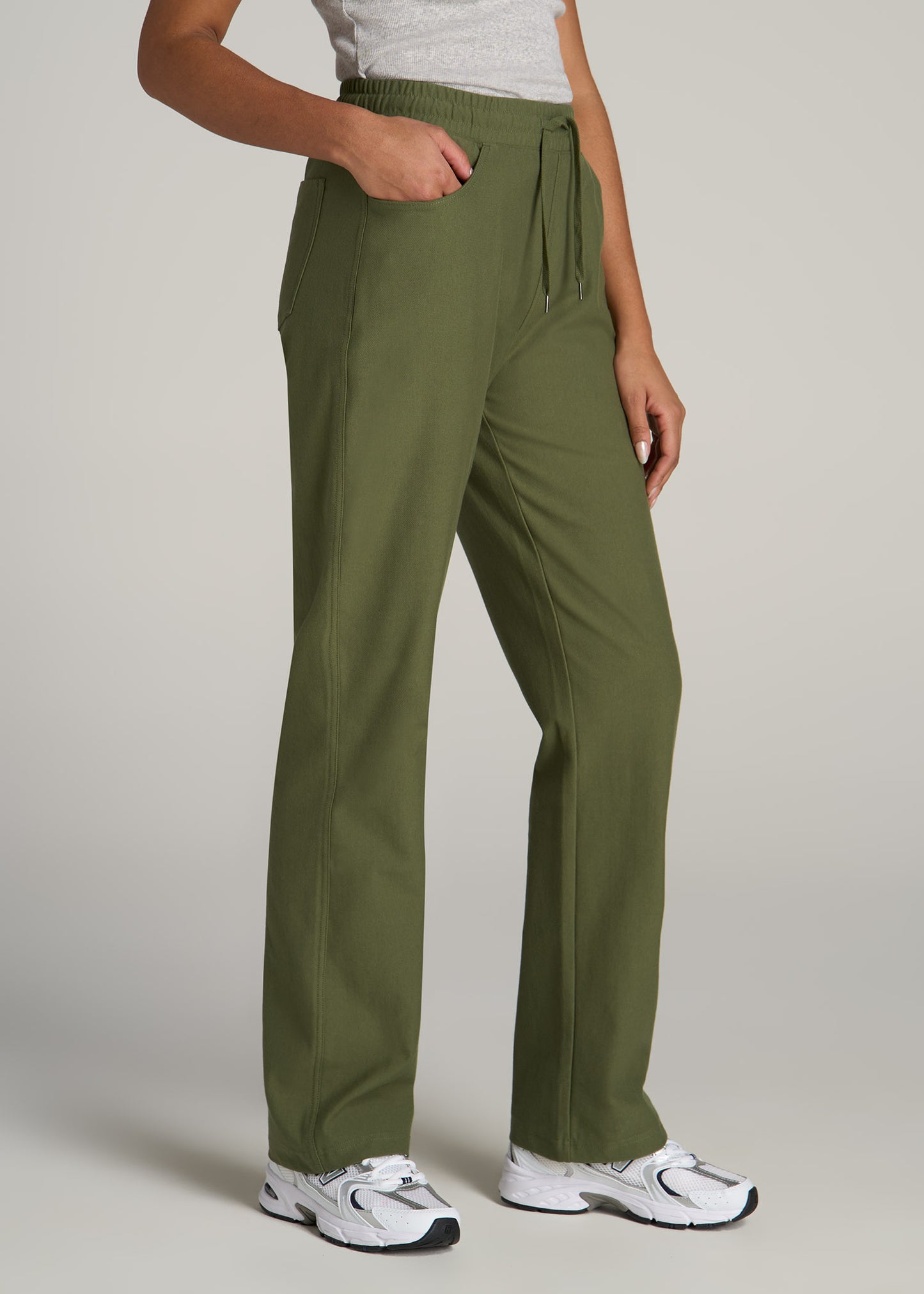 Pull-On Straight Leg Knit Pants for Tall Women in Bright Olive