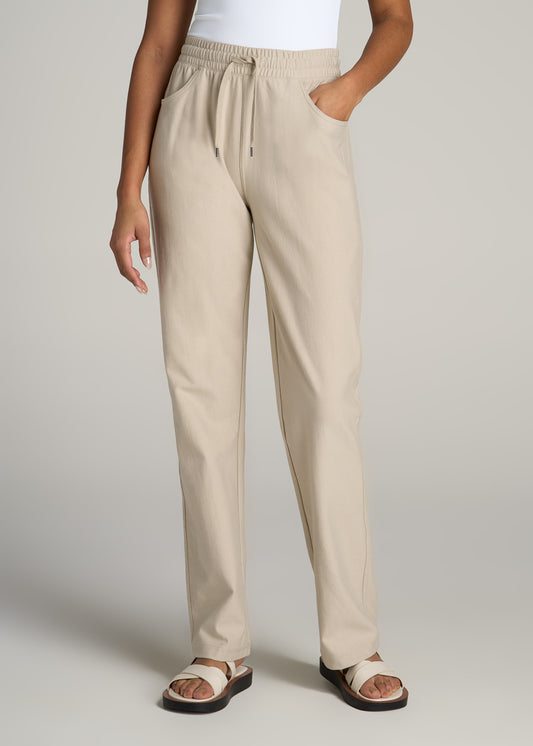 Pull-On Straight Leg Knit Pants for Tall Women in Stone