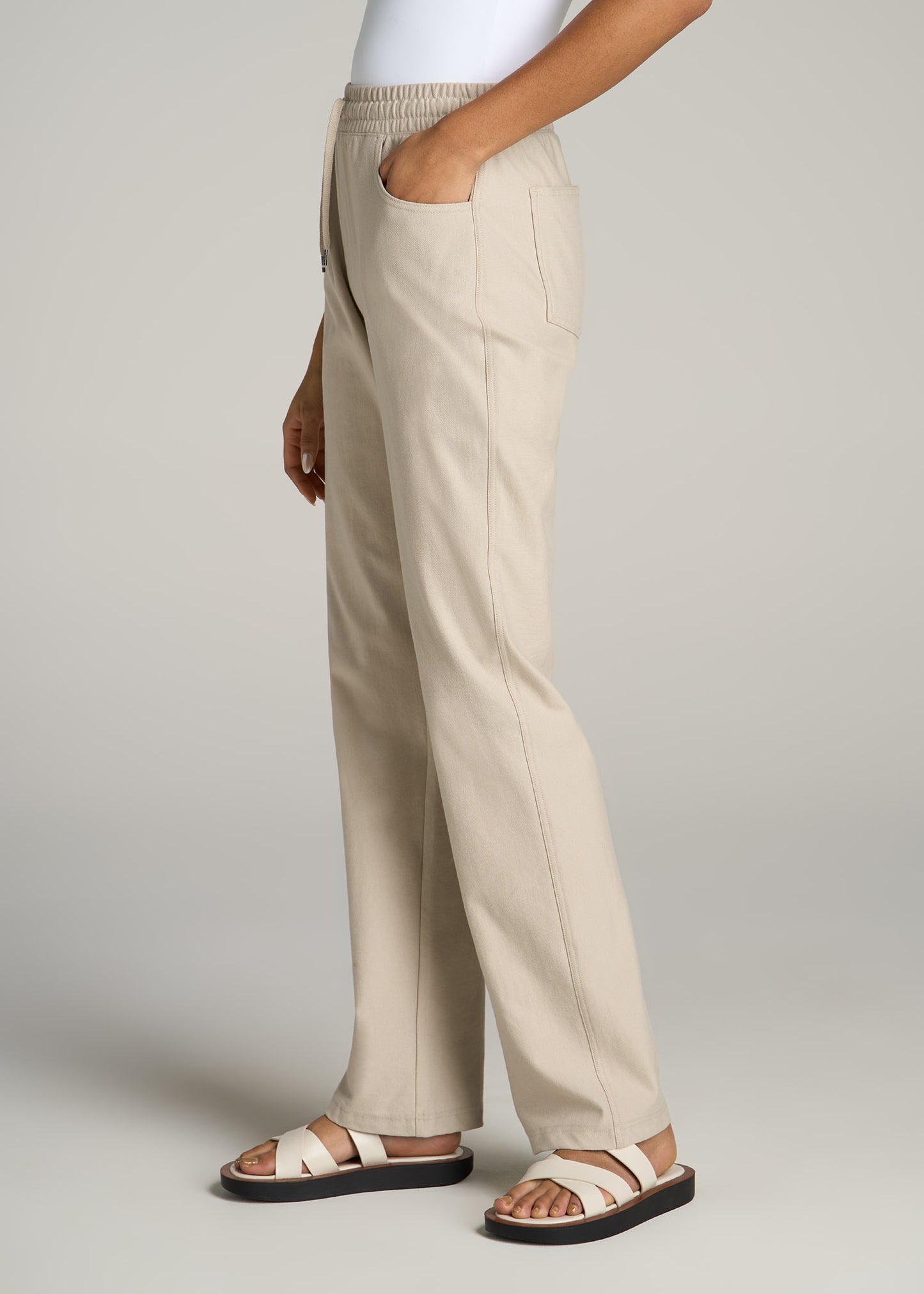 Pull-On Straight Leg Knit Pants for Tall Women in Stone