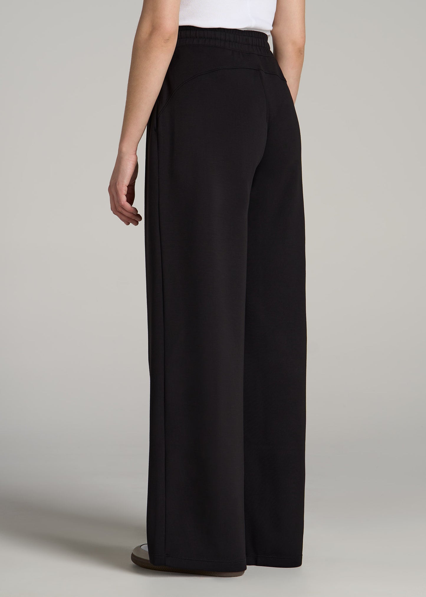 Pull-On Tie Waist Wide Leg Pants for Tall Women in Black