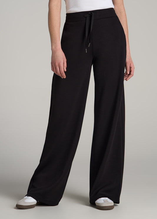 Pull-On Tie Waist Wide Leg Pants for Tall Women in Black