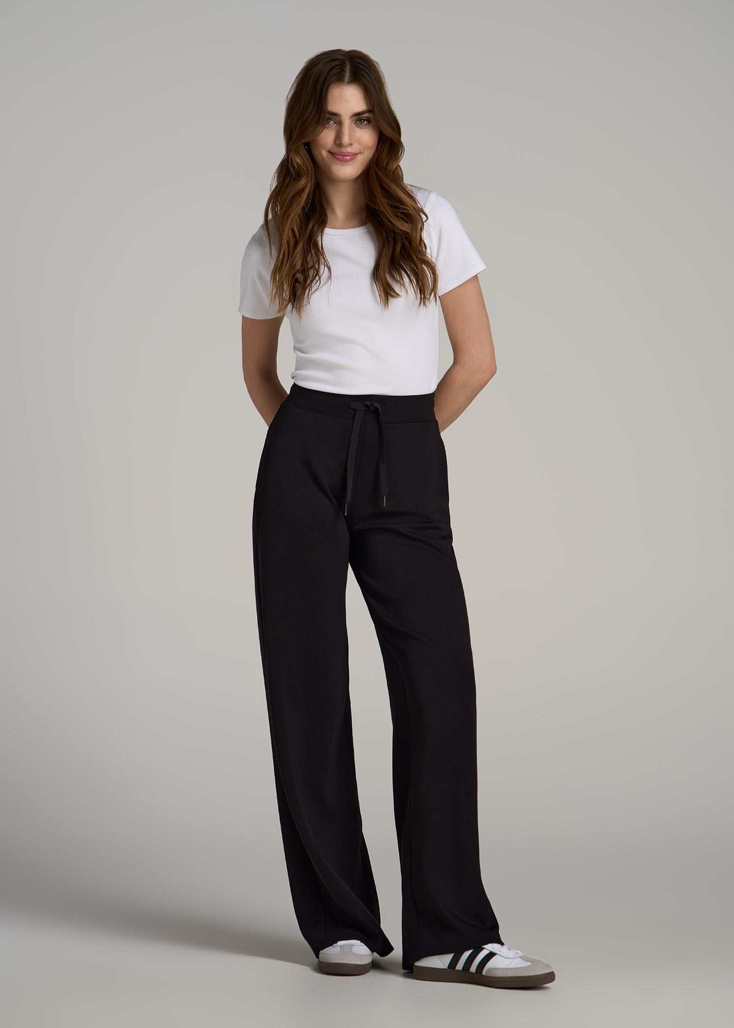 Pull-On Tie Waist Wide Leg Pants for Tall Women in Black