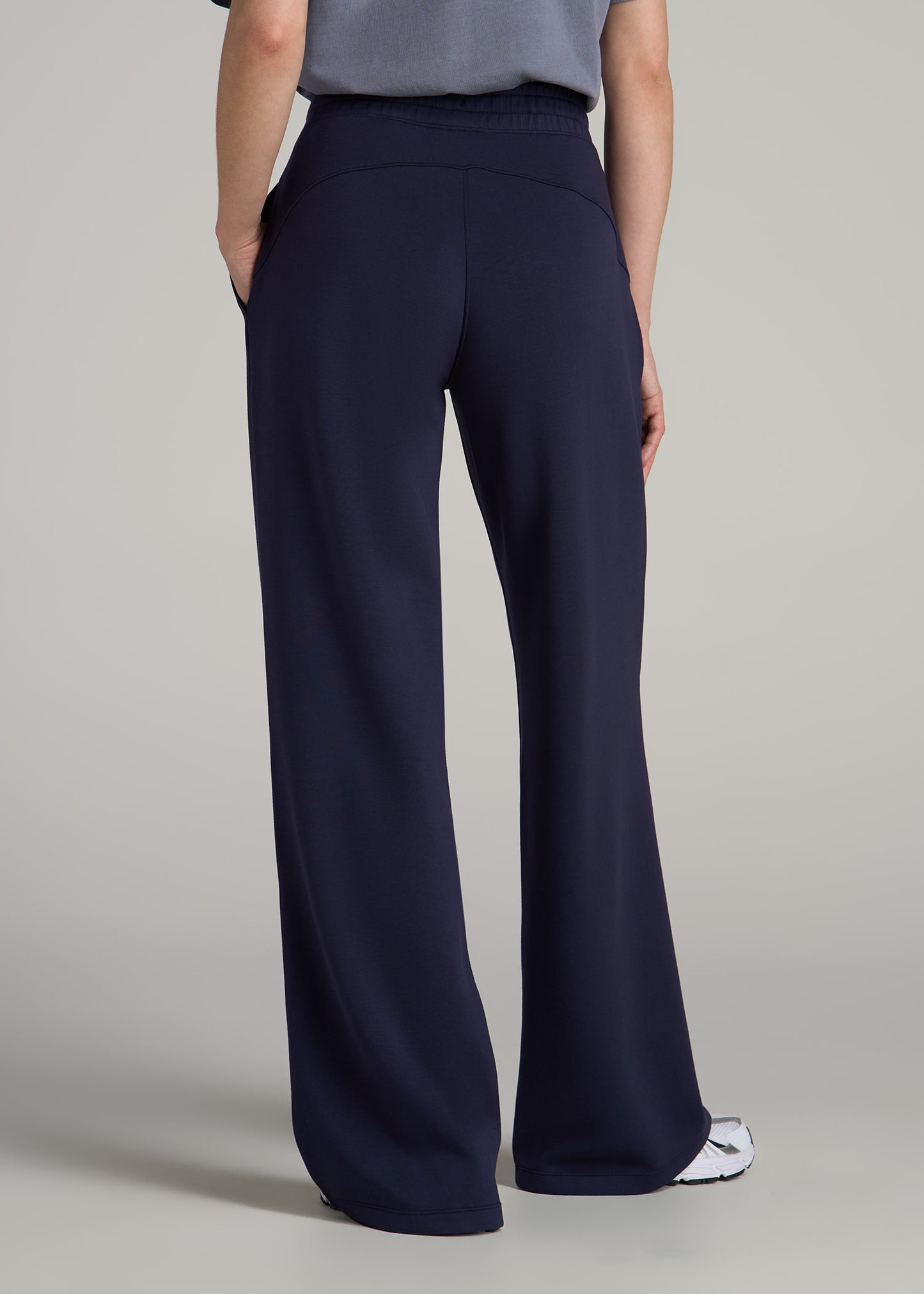 Pull-On Tie Waist Wide Leg Pants for Tall Women in Navy