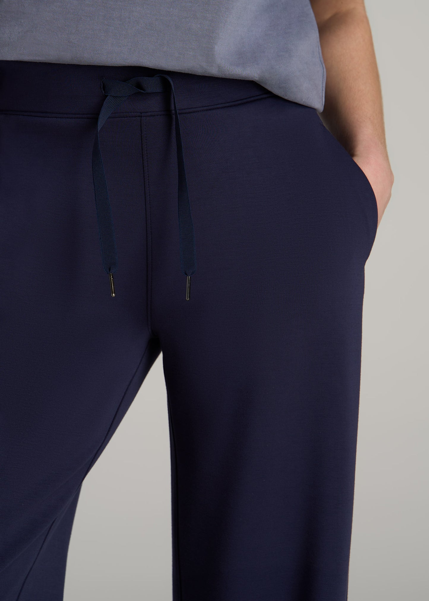 Pull-On Tie Waist Wide Leg Pants for Tall Women in Navy