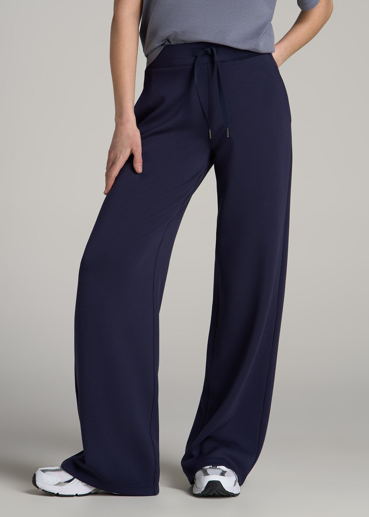 Pull-On Tie Waist Wide Leg Pants for Tall Women in Navy