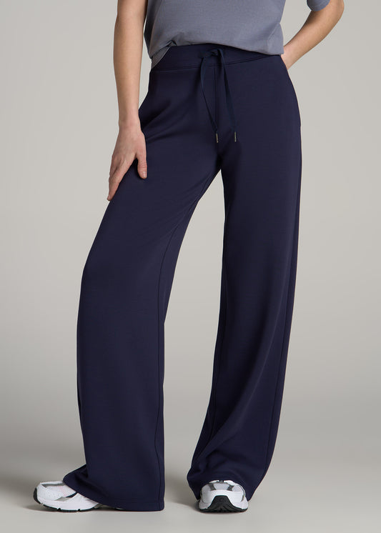 Pull-On Tie Waist Wide Leg Pants for Tall Women in Navy