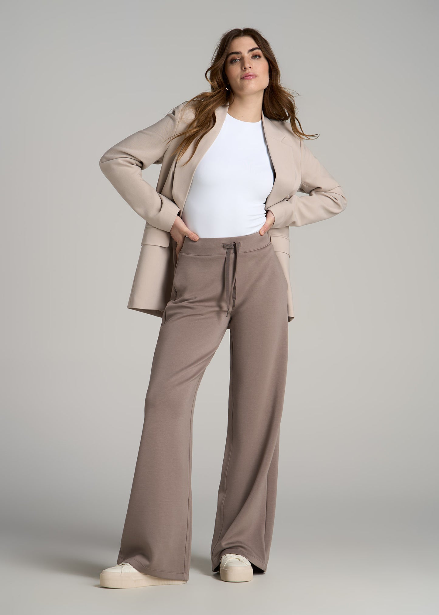 Pull-On Tie Waist Wide Leg Pants for Tall Women in Portobello