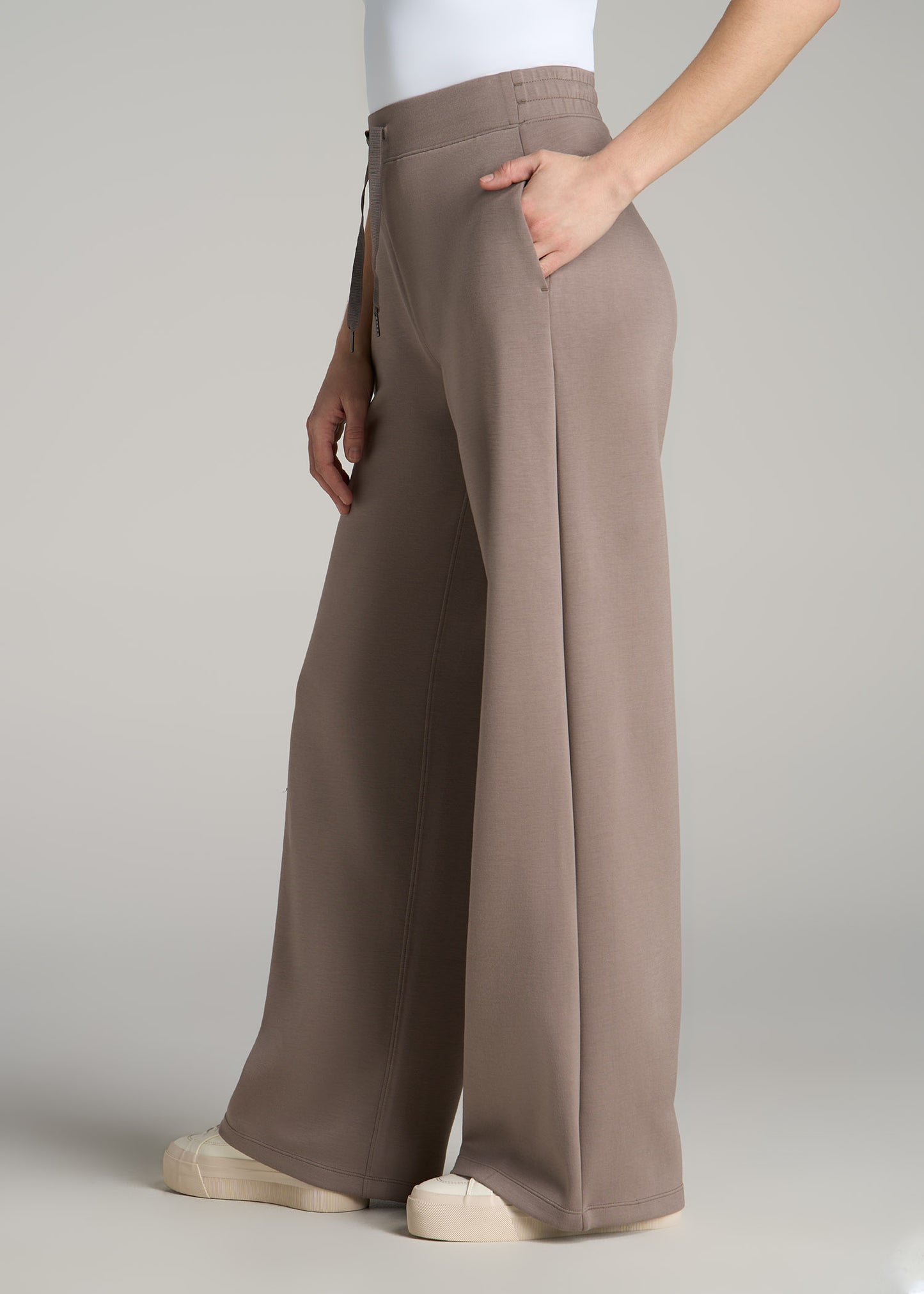 Pull-On Tie Waist Wide Leg Pants for Tall Women in Portobello