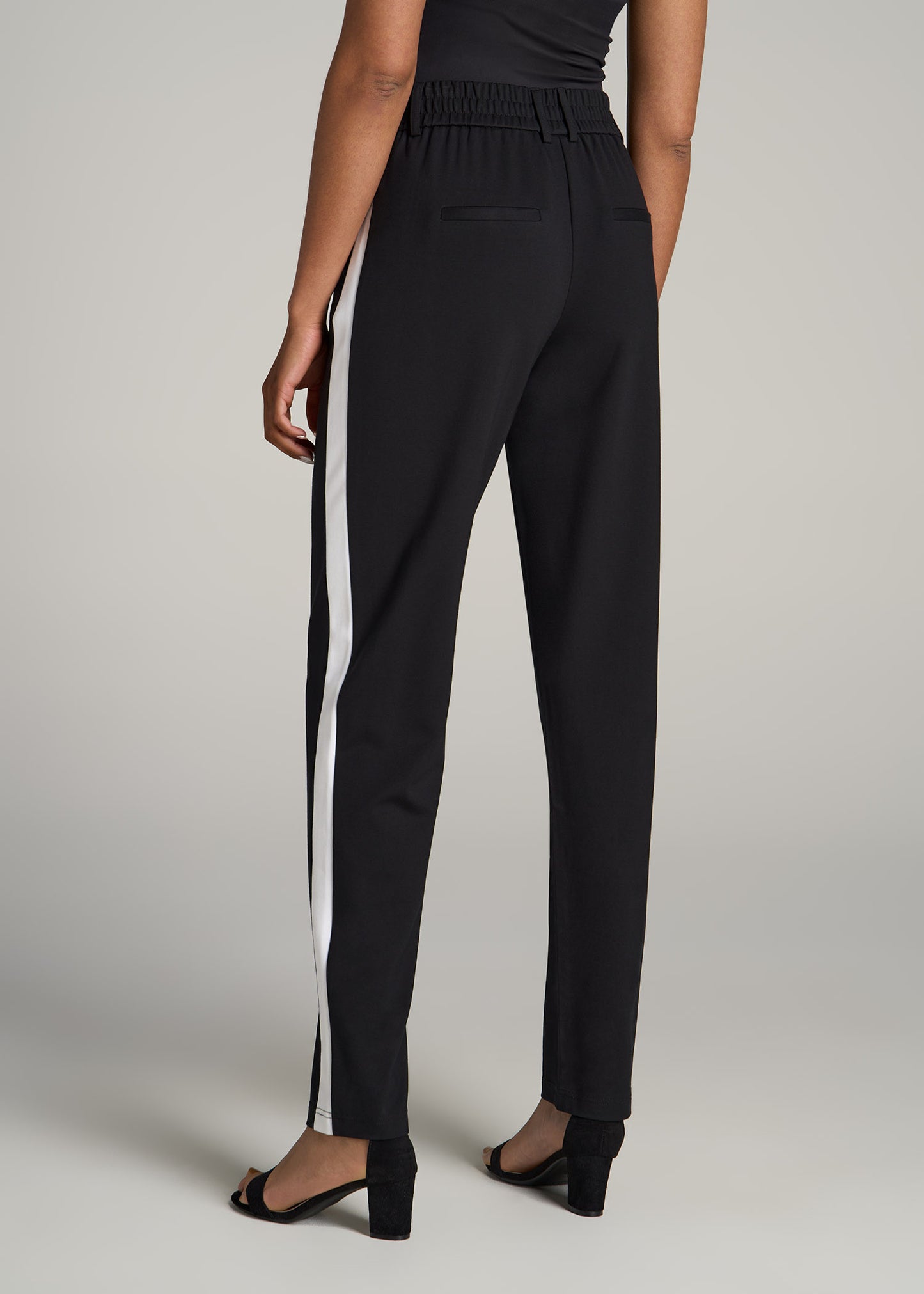 Pull On Tuxedo Stripe Pants for Tall Women in Black and White