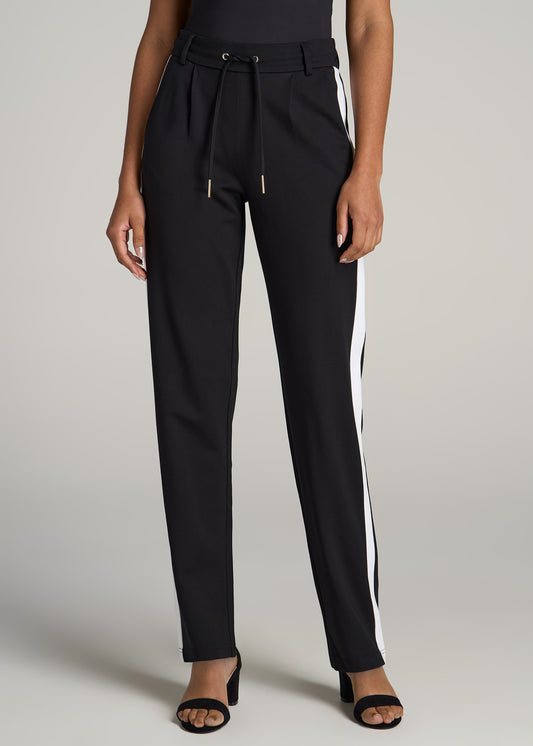 Pull On Tuxedo Stripe Pants for Tall Women in Black and White