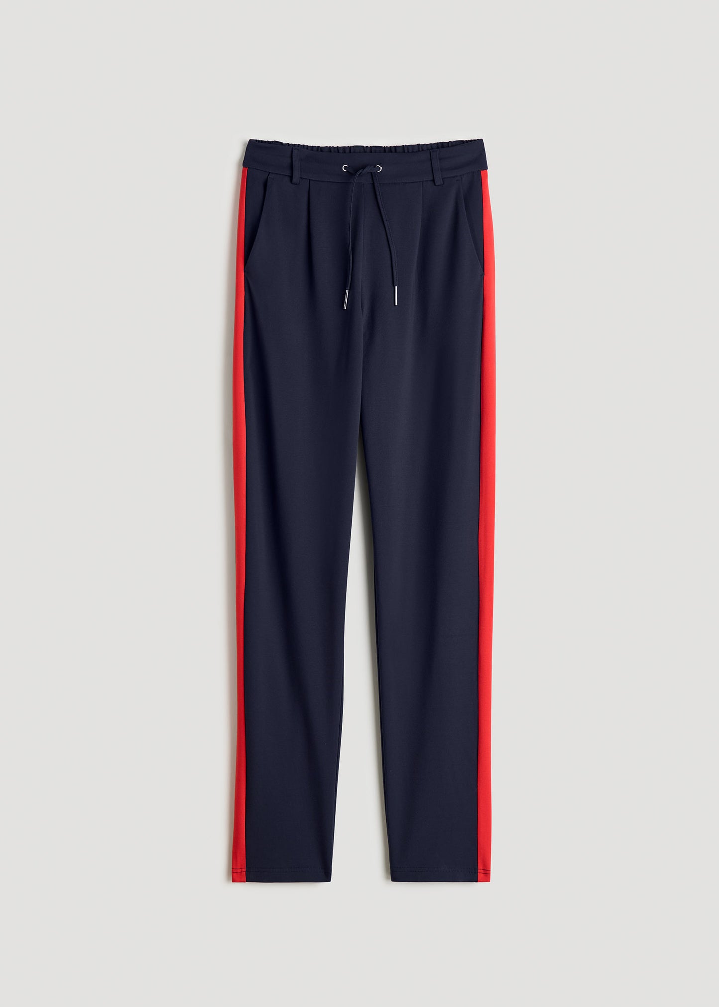 Pull On Tuxedo Stripe Pants for Tall Women in True Navy and Radiant Red