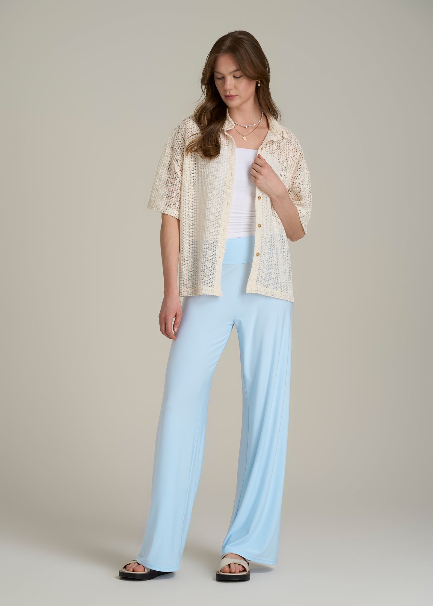 Pull On Breezy Wide Leg Pants for Tall Women in Ice Blue