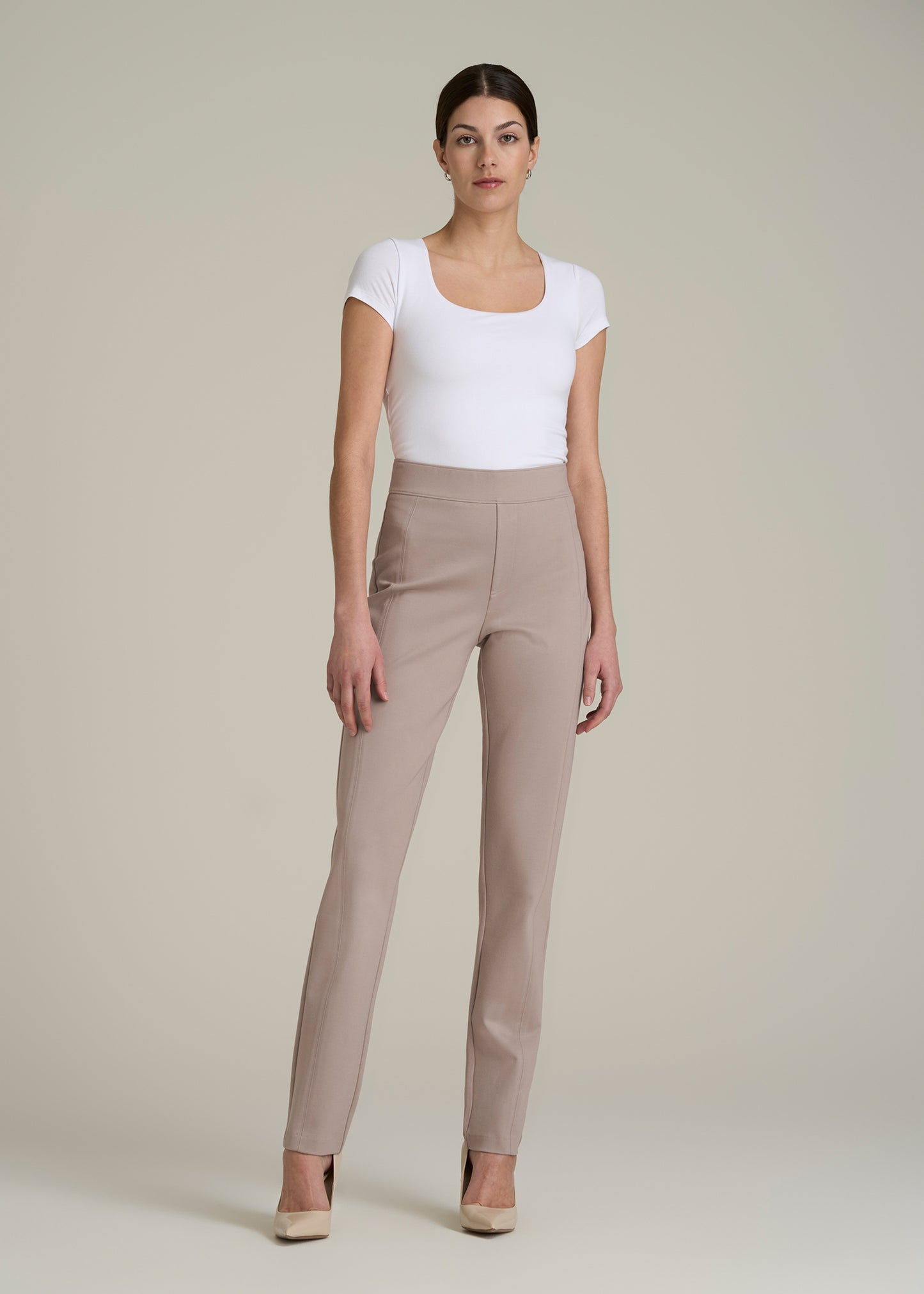 Pull-on Slim Dress Pants for Tall Women in Truly Taupe