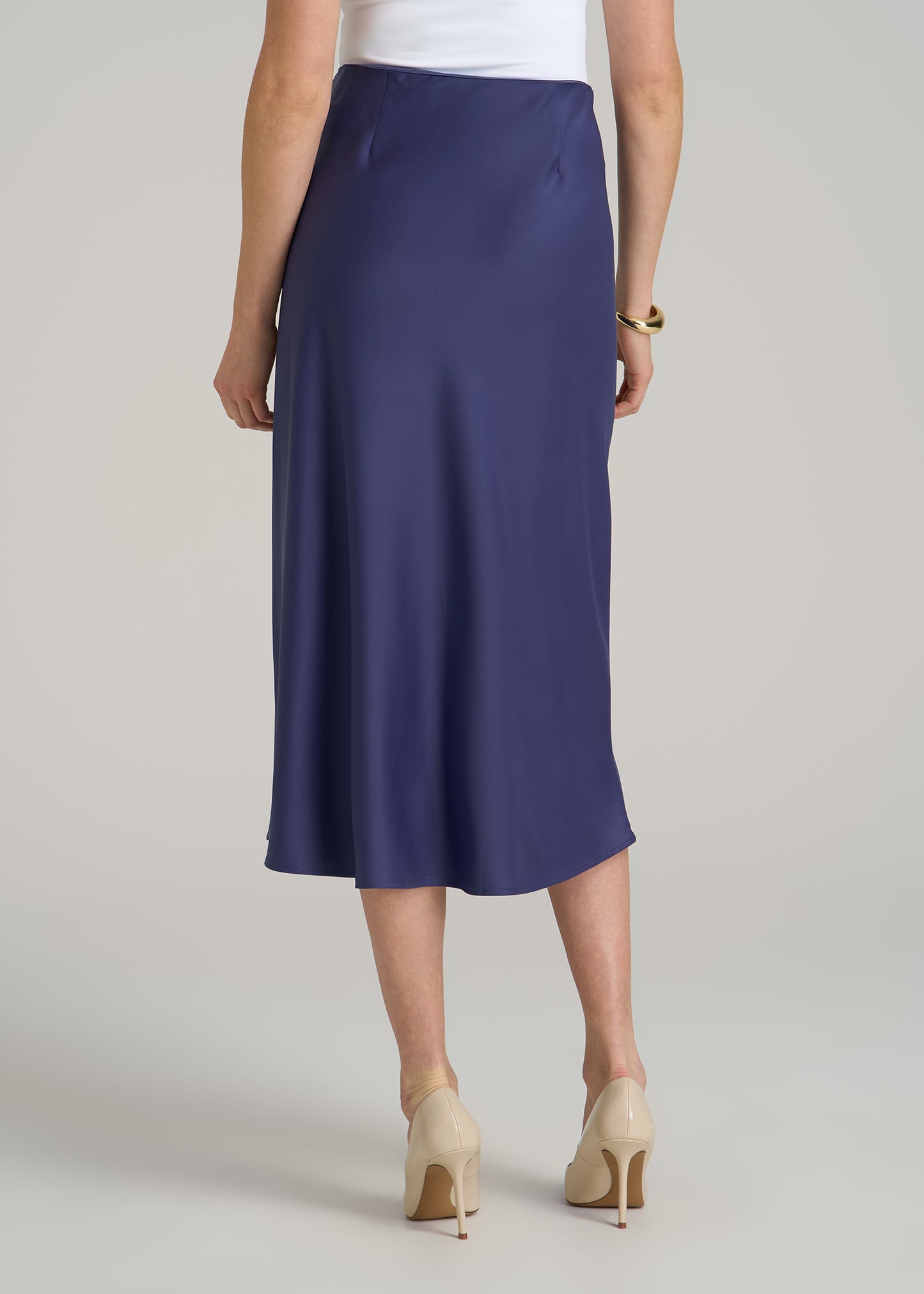 Pull On Satin Midi Skirt for Tall Women in Future Dusk