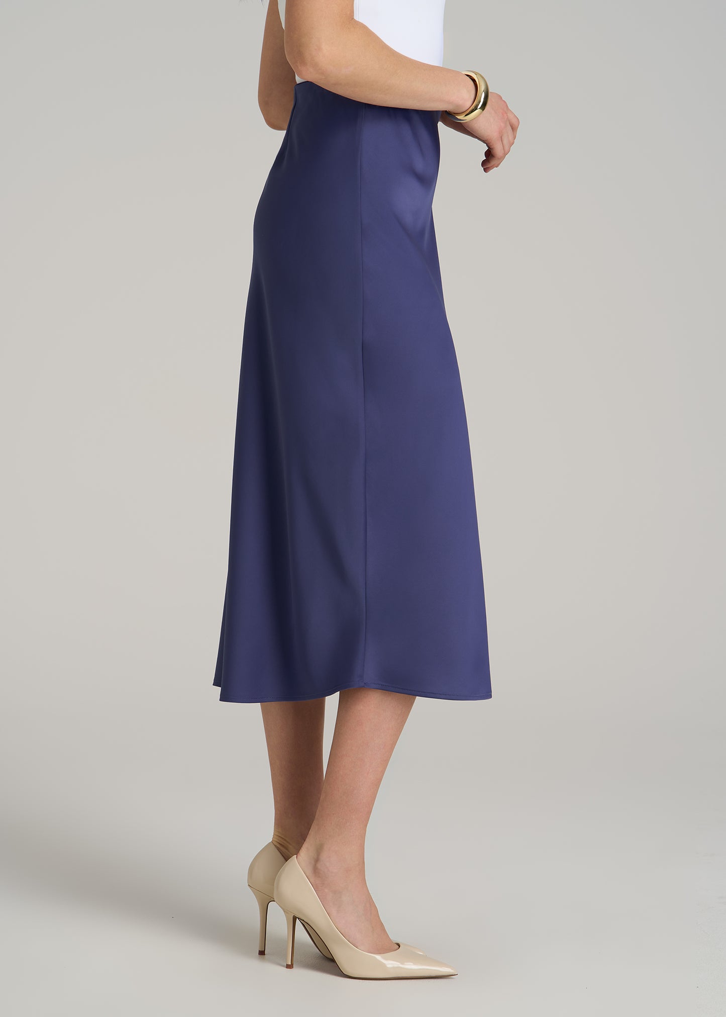 Pull On Satin Midi Skirt for Tall Women in Future Dusk