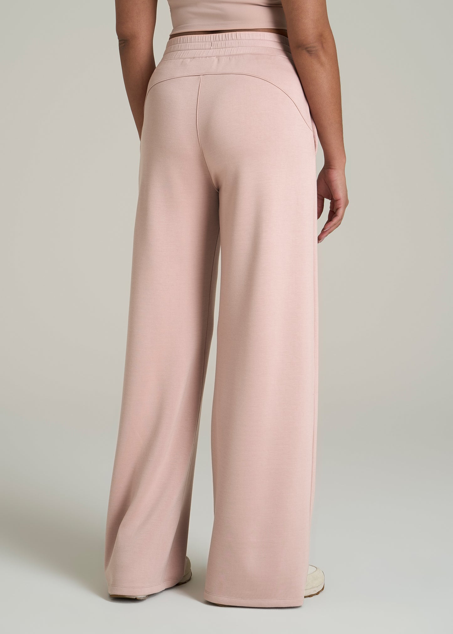 Pull-On Tie Waist Wide Leg Pants for Tall Women in Desert Rose