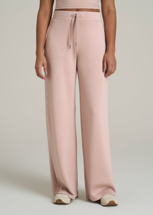 Pull-On Tie Waist Wide Leg Pants for Tall Women in Desert Rose