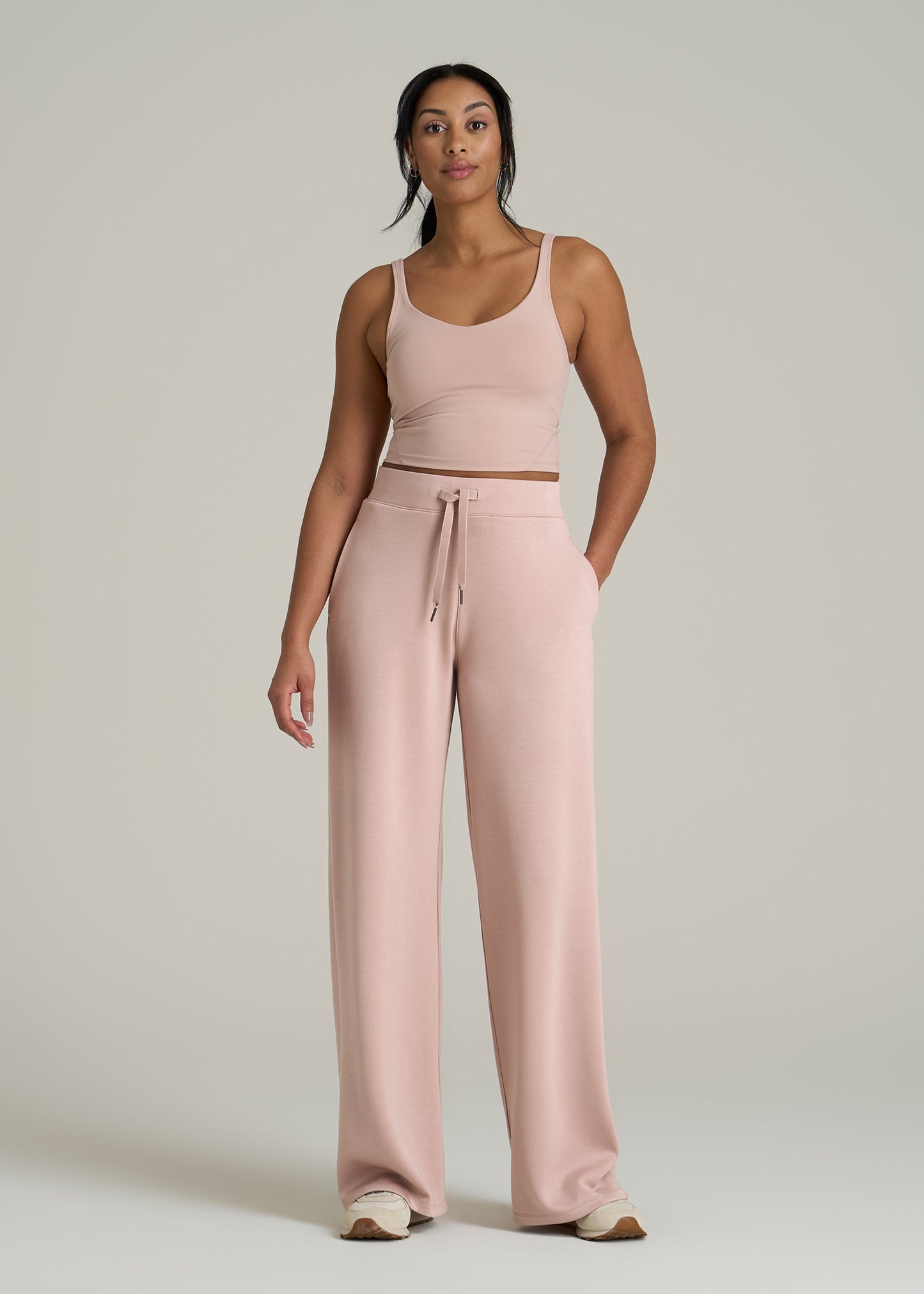 Pull-On Tie Waist Wide Leg Pants for Tall Women in Desert Rose