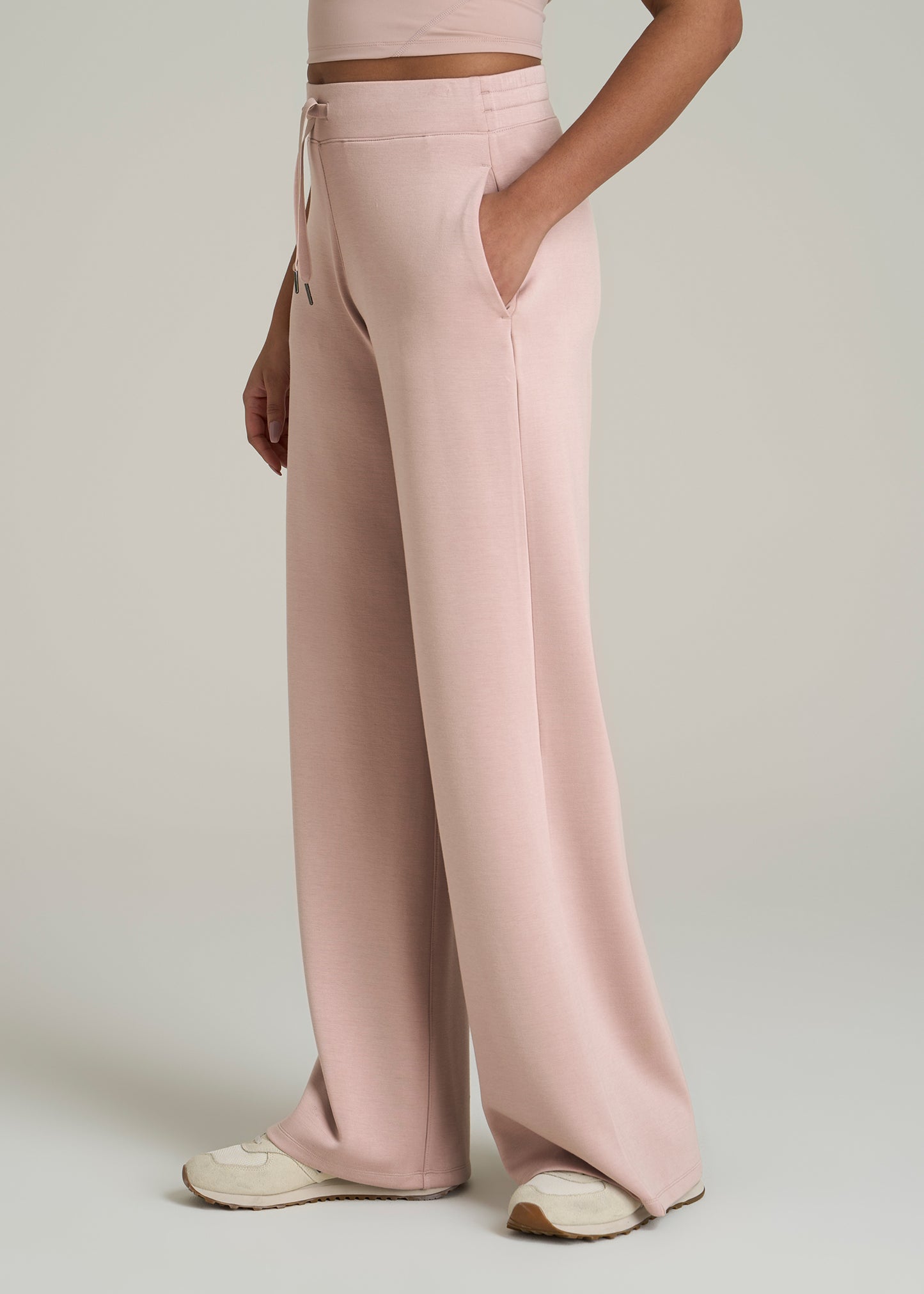 Pull-On Tie Waist Wide Leg Pants for Tall Women in Desert Rose