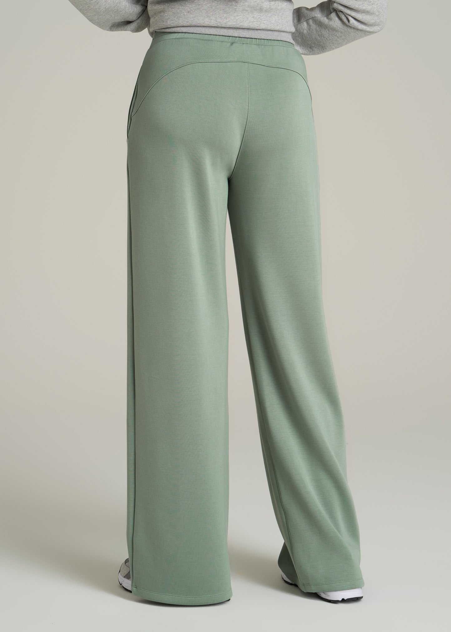 Pull-On Tie Waist Wide Leg Pants for Tall Women in Seagrass