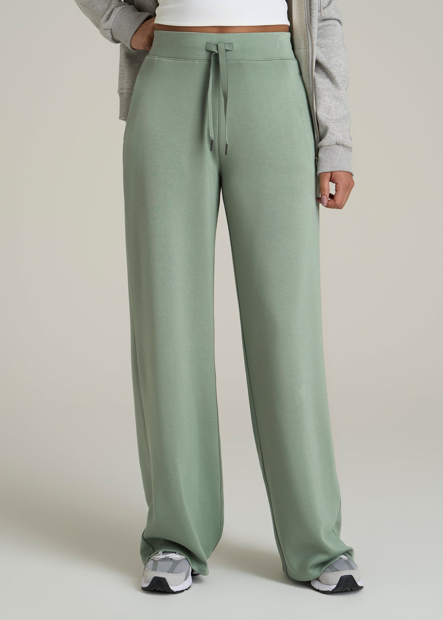 Pull-On Tie Waist Wide Leg Pants for Tall Women in Seagrass