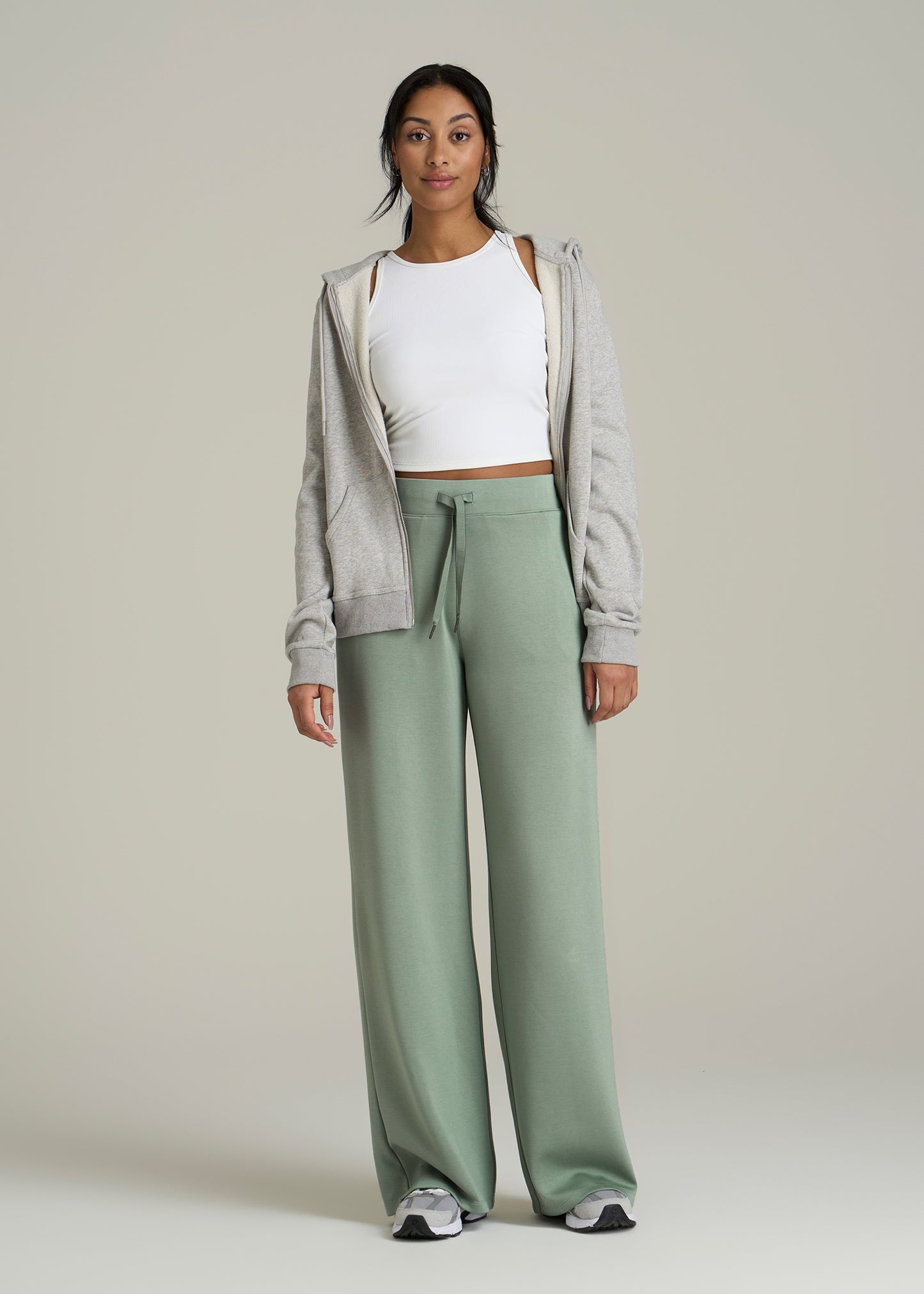 Pull-On Tie Waist Wide Leg Pants for Tall Women in Seagrass