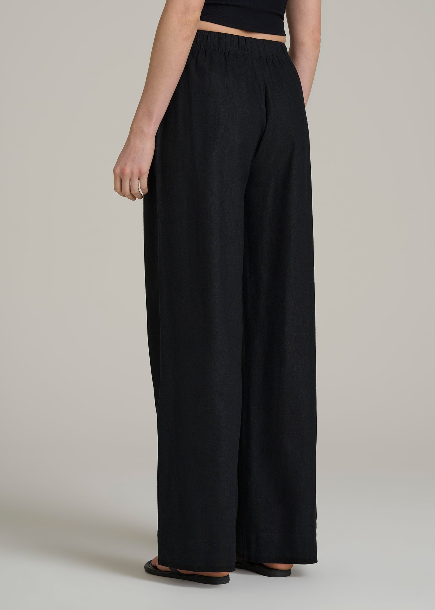 Pull On Wide Leg Linen Pants for Tall Women in Black