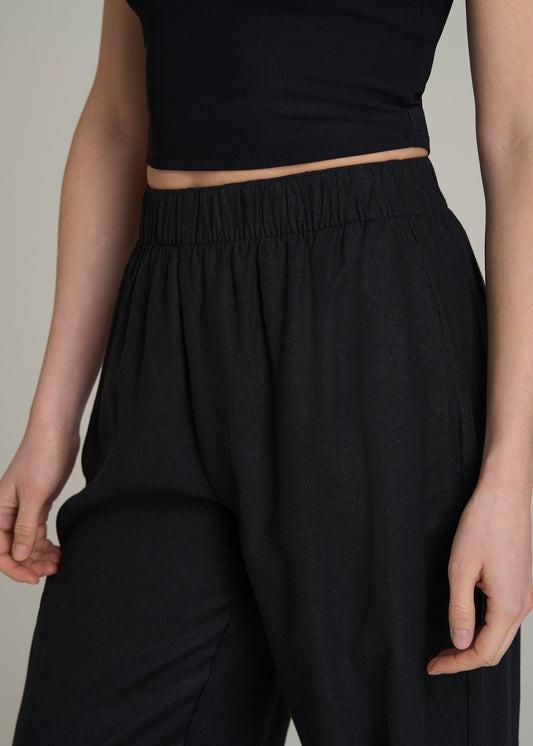 Pull On Wide Leg Linen Pants for Tall Women in Black