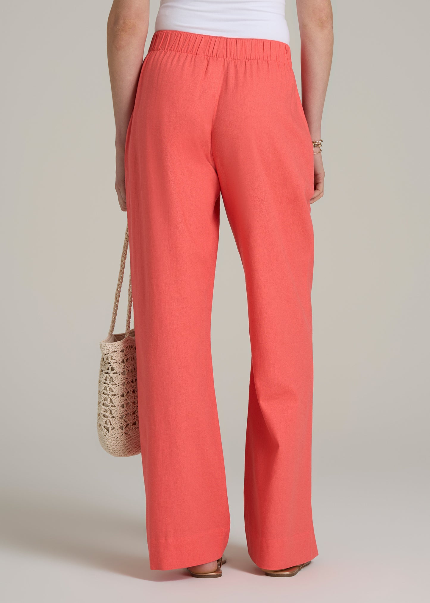 Pull On Wide Leg Linen Pants for Tall Women in Sunset Coral