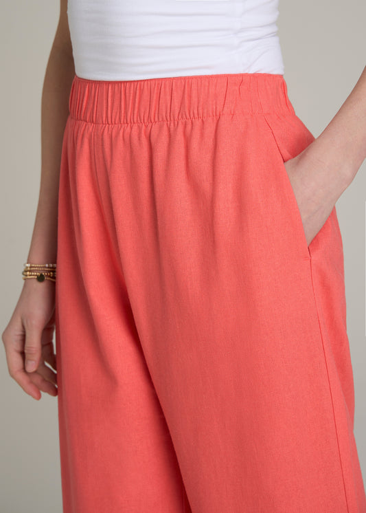 Pull On Wide Leg Linen Pants for Tall Women in Sunset Coral