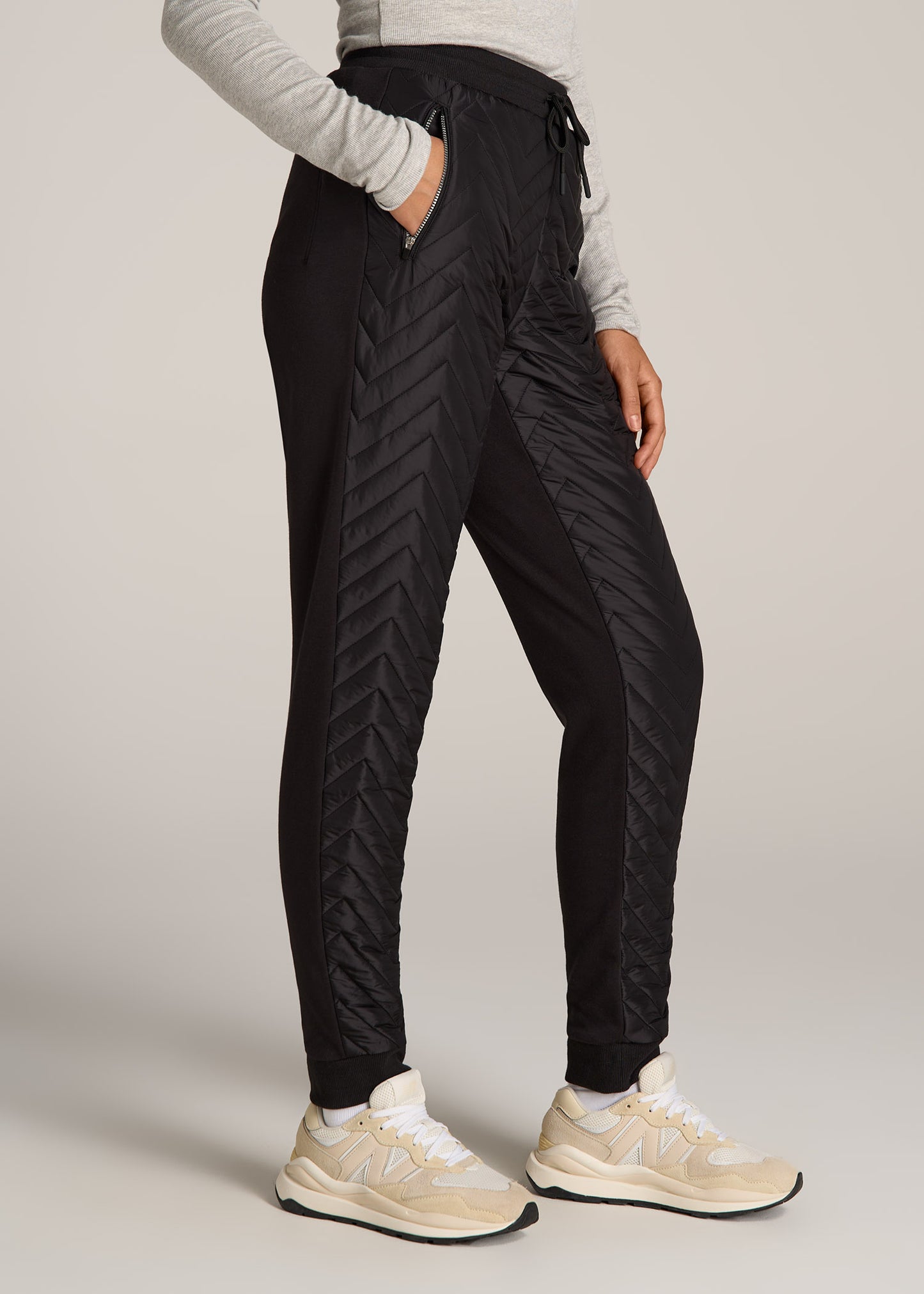 Quilted Joggers for Tall Women in Black