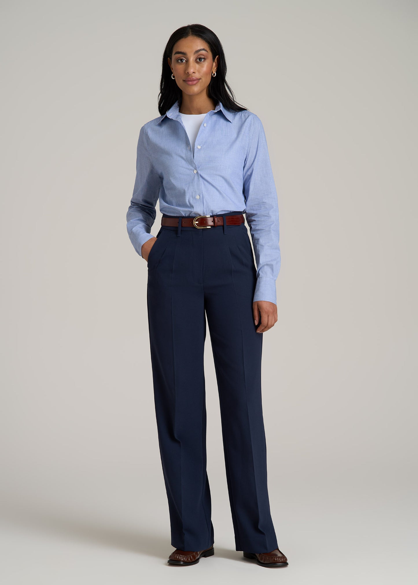 Tall Women's Regular Fit Dress Shirt in Chambray Blue